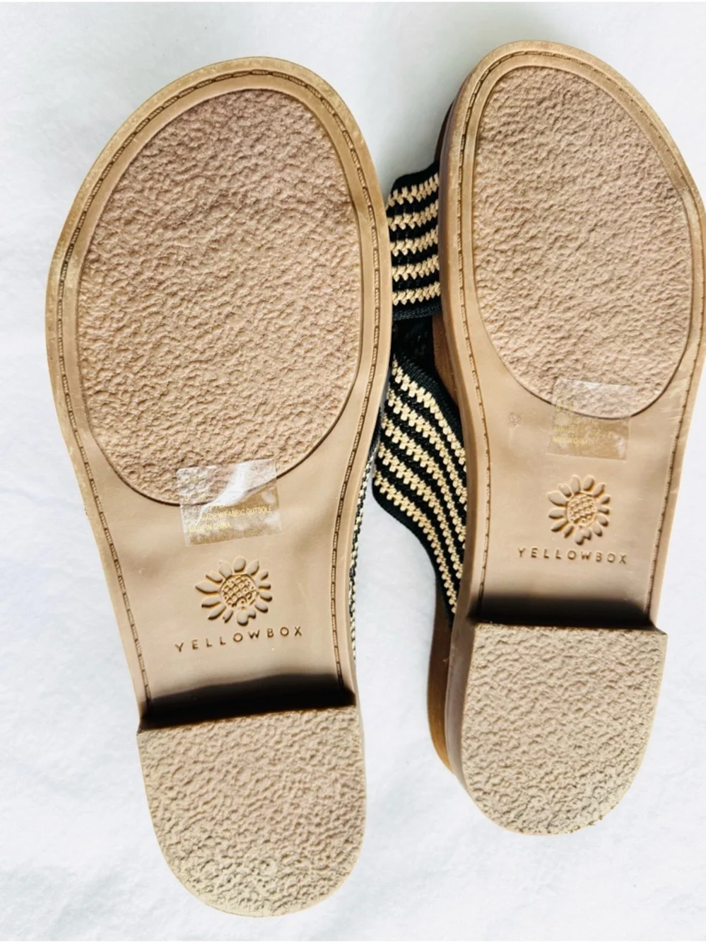 Yellow Box Women's Black and Beige Striped Crisscross Slide Sandals - Picture 4 of 4